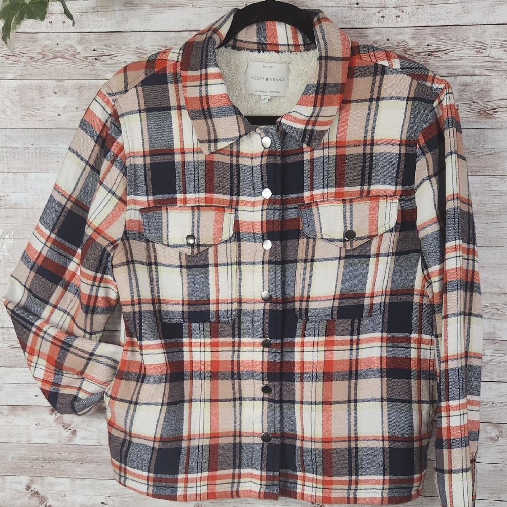 Lucky Brand Women's Plaid Utility Jacket - Red, Navy, Cream - Picture 7 of 10